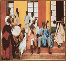 Nigerian hausa musicians performing at the court of the Amir of Zaria